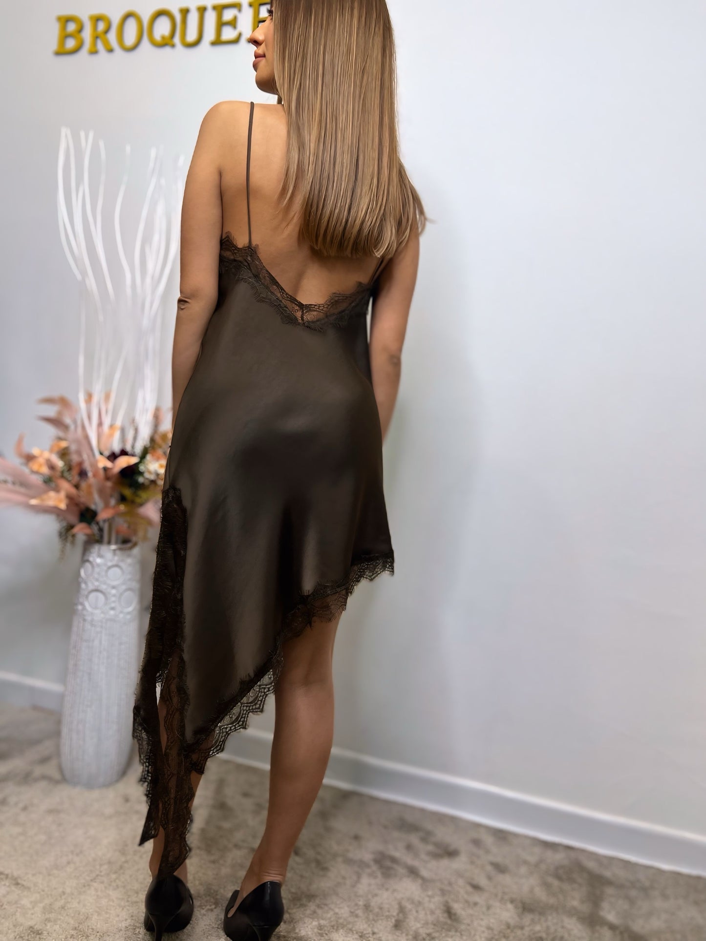 Satin Lace Asymmetry Dress