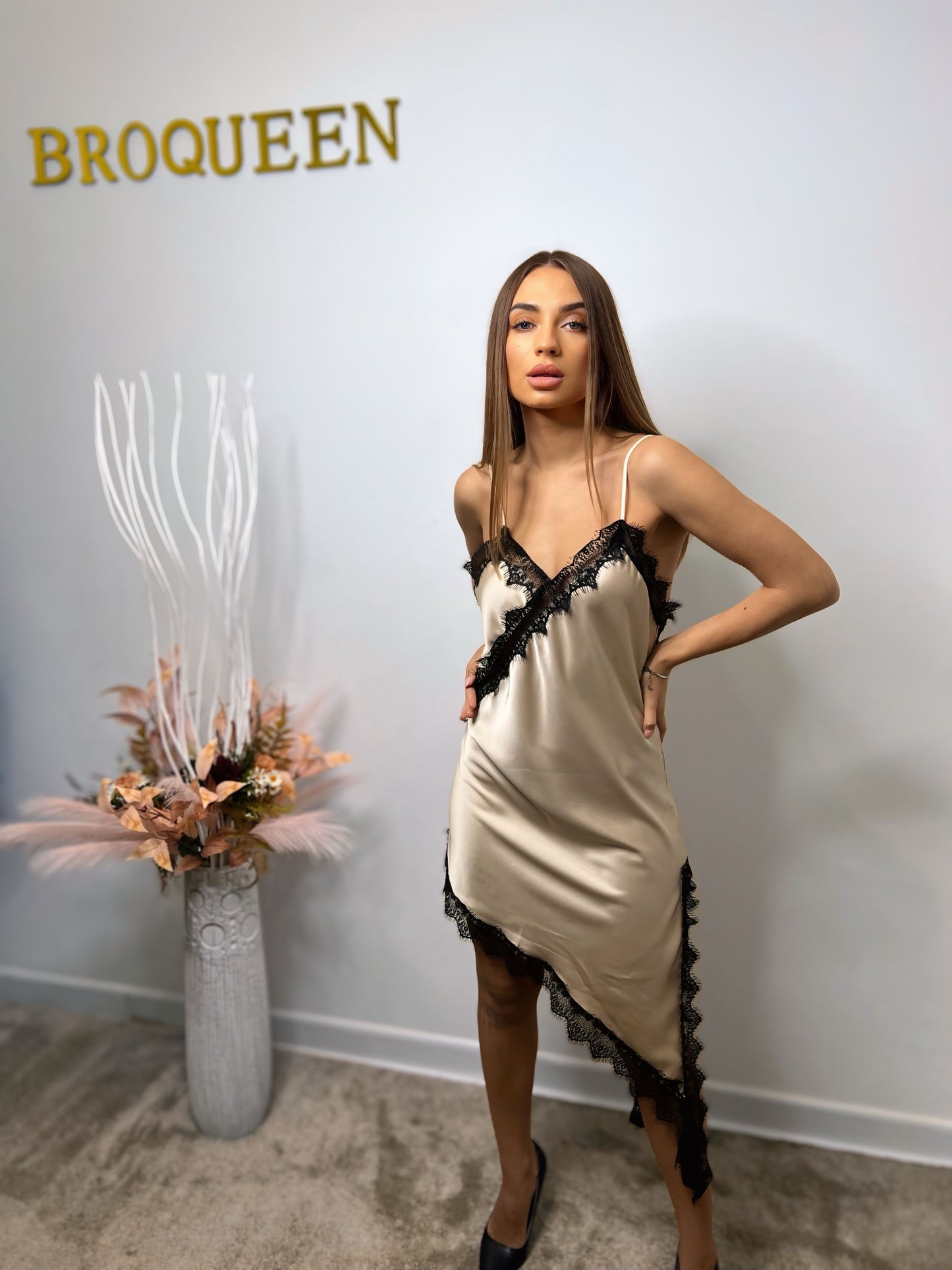 Satin Lace Asymmetry Dress
