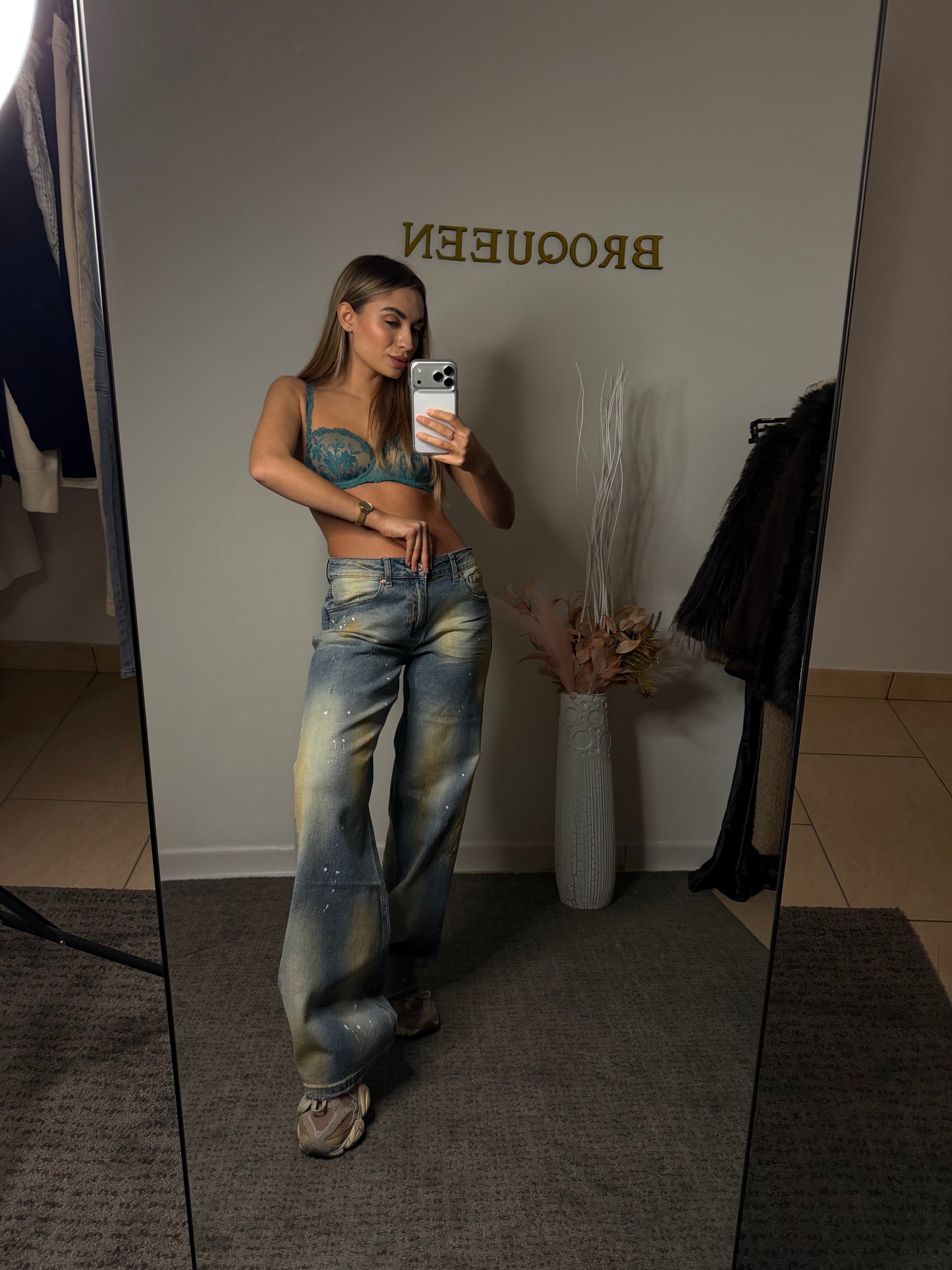 Jeans “Vintage Splash” a gamba larga